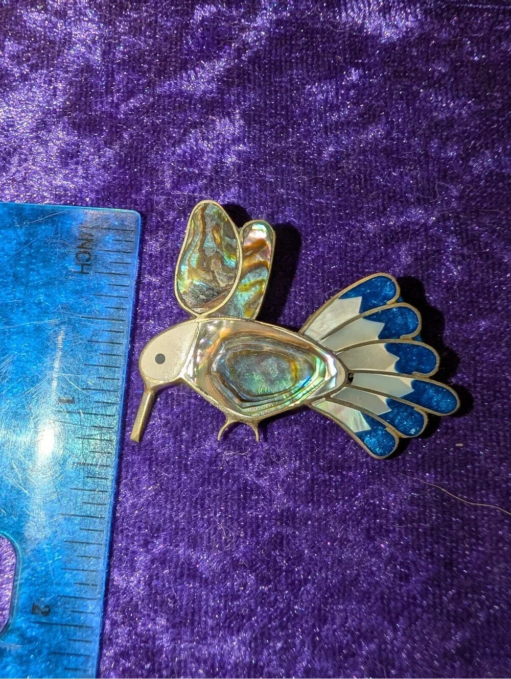 Vintage Abalone Shell and Inlay Bird Brooch Pin